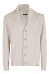 Fay Shawl-collar Cardigan With Shirred V-neck In Neutral