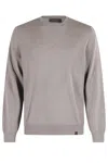 Fay Light Khaki Wool Crew Neck Sweater In Gray