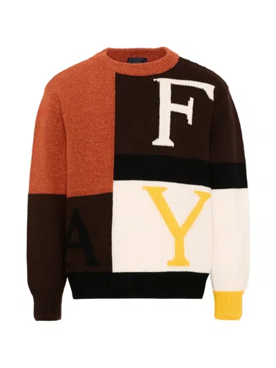 Fay Kids' Maglione Logo-intarsia Colour-block Sweater In Brown