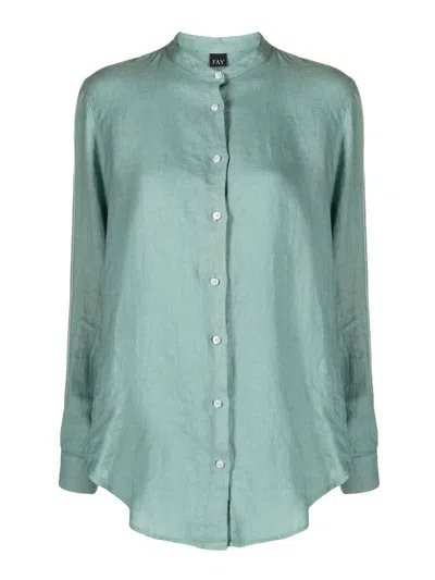 Fay Mandarin Collar Shirt In Green