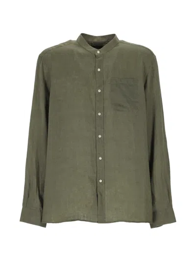 Fay Mandarin-collar Chest-pocket Shirt In Green