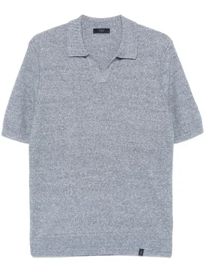 Fay Marl-knit Polo Shirt In Blue