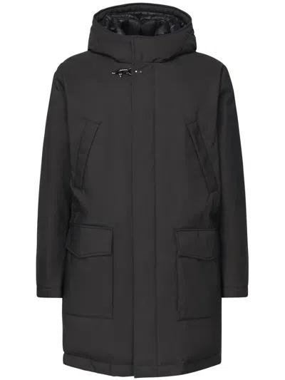 Fay Matte Finish Hooded Parka With Concealed Zip And Flap Pockets In Black