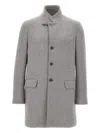 Fay Tailored Grey Wool Coat With Stand-up Collar In Gray
