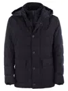 Fay Men Canvas Mélange Caban Jacket With Down Padding In Black