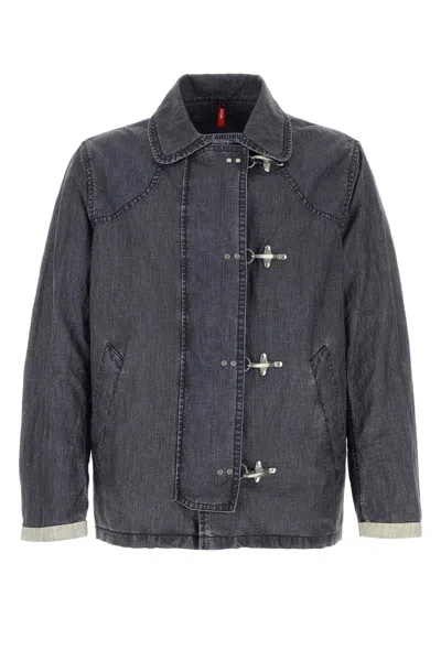 Fay Men Denim Blue Linen Jacket In Gray