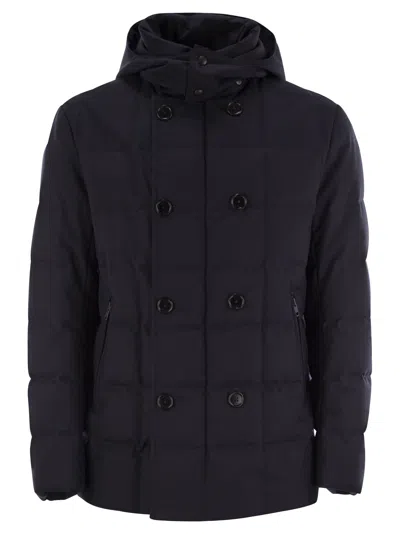 Fay Men Double-breasted Down Jacket With Hood In Blue