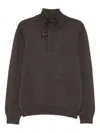 Fay Brown Wool Sweater With Zip Closure And Iconic Hook In Brown