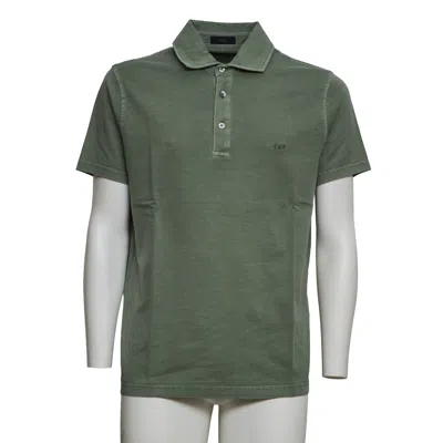 Fay Men's Garment-dyed Short-sleeve Polo With V-neck In Green