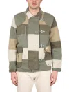 Fay Khaki Green Patchwork Jacket With Buckles In Cotton Man In Multicolor