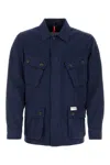 Fay Navy Blue Solid Shirt Collar Jacket In Blue