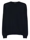 Fay Round Neck Fine Wool Sweater With Ribbed Detailing In Blue