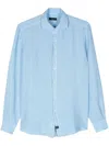 Fay Cutaway Collar Linen Shirt In Blue