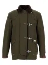 Fay Structured Green Cotton Jacket With Contrasting Collar In Multi
