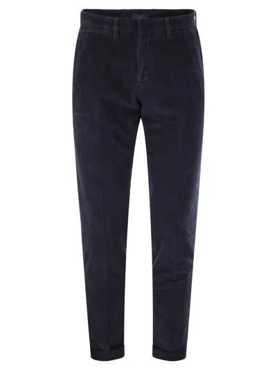 Fay Men Slim Corduroy Trousers In Blue