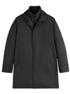 Fay Minimalist Black Morning Coat With Concealed Closure And Quilted Interior In Black