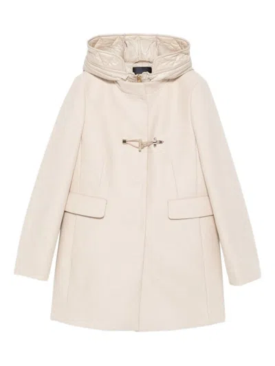 Fay Mid-length Wool Blend Coat With Detachable Hood In Neutral