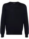 Fay Ribbed Knit Crewneck Sweater With Straight Hem In Blue