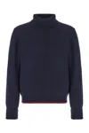 Fay Midnight Wool Turtleneck Sweater With Ribbed Cuffs In Galassia