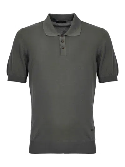 Fay Military Cotton Knit Polo Shirt In Gold