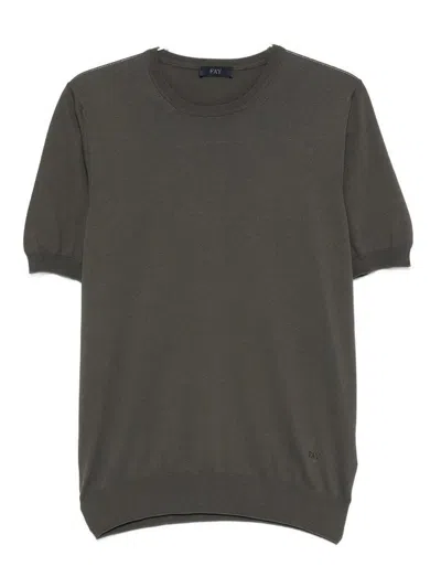 Fay Military Green Crew Neck T-shirt In Gray