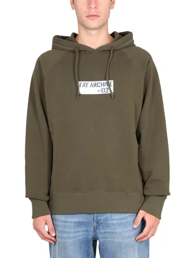 Fay Military Green Hoodie With Drawstring For Men