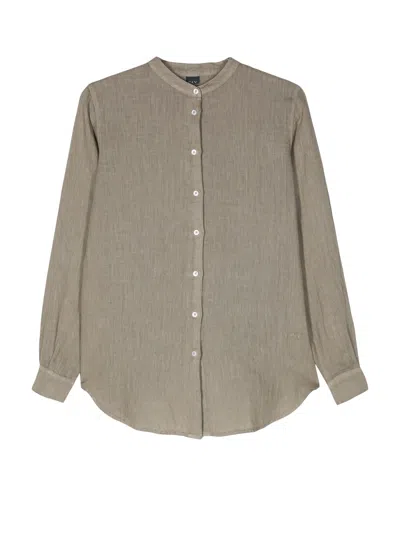 Fay Classic Button-down Linen Shirt With Mandarin Collar In Gray