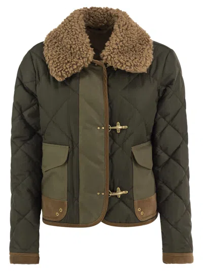 Fay Mini 3 Ganci Quilted Jacket With Detachable Collar In Green