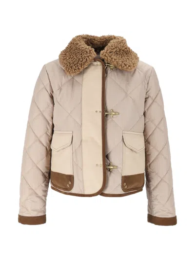 Fay Mini 3-ganci Quilted Suede-accent Jacket In Neutral