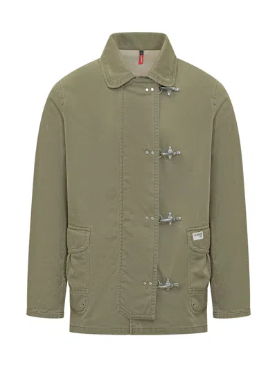 Fay Mini Caban Jacket With Hook Closure In Green
