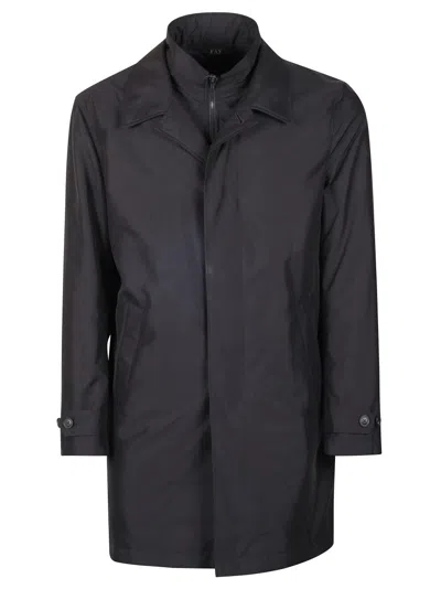 FAY MINIMALIST BLACK COAT WITH CONCEALED ZIPPER