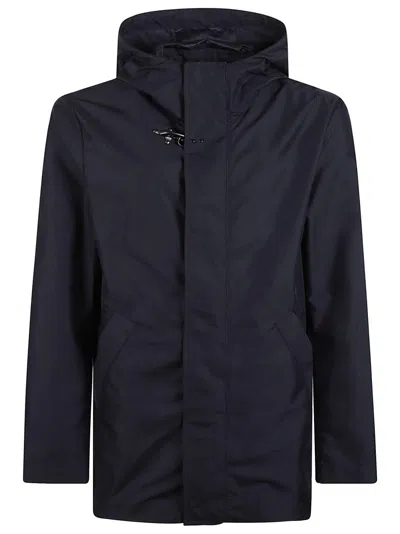 Fay Minimalist Black Polyester Jacket With Hood In Blue