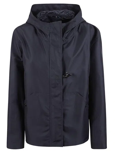 Fay Minimalist Hooded Jacket With Smooth Finish In Blue
