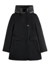 Fay Toggle Coat In Black Wool Blend Fabric In Black