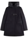 Fay Toggle Coat In Black Wool Blend Fabric In Blue