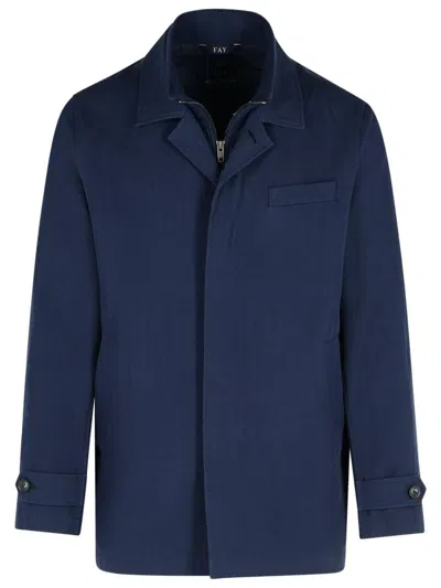 Fay 'morning' Cotton Jacket Notched Lapel In Blue