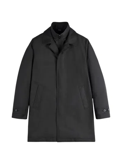 Fay Minimalist Black Morning Coat With Concealed Closure And Quilted Interior