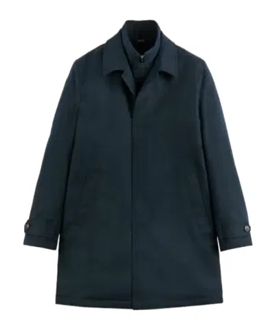 Fay Morning Coat In Meange Technical Twill In Blue