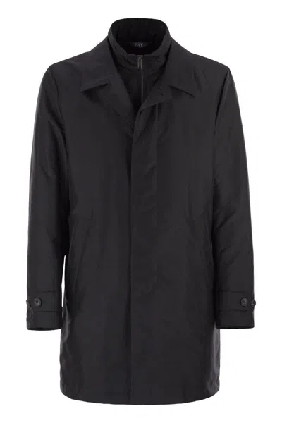Fay Men Morning Coat In Technical Poplin In Black