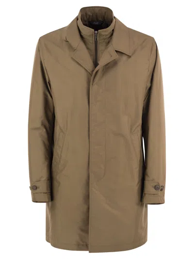 Fay Morning Coat Padded Technical Fabric Coat In Brown