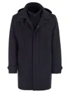 Fay Lightweight Blue Stretch Nylon Overcoat With Double-front Design In Black