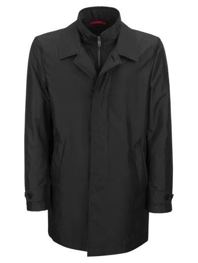 Fay Morning Ered Funnel Neck Raincoat In Black