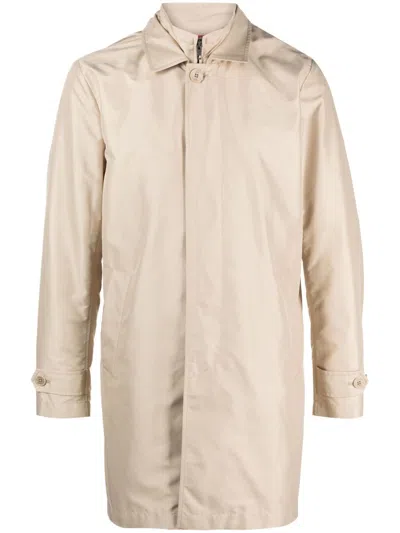 Fay Morning Long Jacket Side Pockets Point Collar In Brown