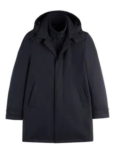 Fay Navy Blue Classic Coat With Removable Inner Layer And Hood In Black