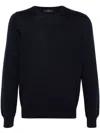 Fay Ribbed Knit Crewneck Sweater With Straight Hem In Blue