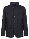 Fay Navy Blue Down-filled Quilted Jacket With Checked Pattern In Blue