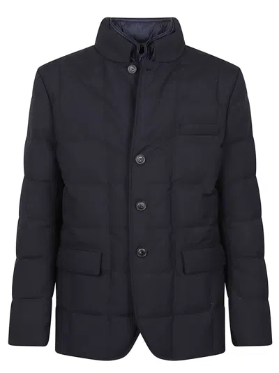 Fay Navy Blue Down-filled Quilted Jacket With Checked Pattern