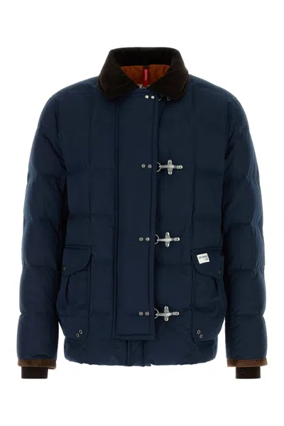 Fay Navy Blue Nylon Blend Down Jacket In Brown