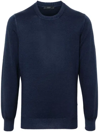 FAY NAVY BLUE VIRGIN WOOL SWEATER