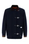 Fay Wool Blend Jacket With Front Pockets And Contrast Collar In Blue